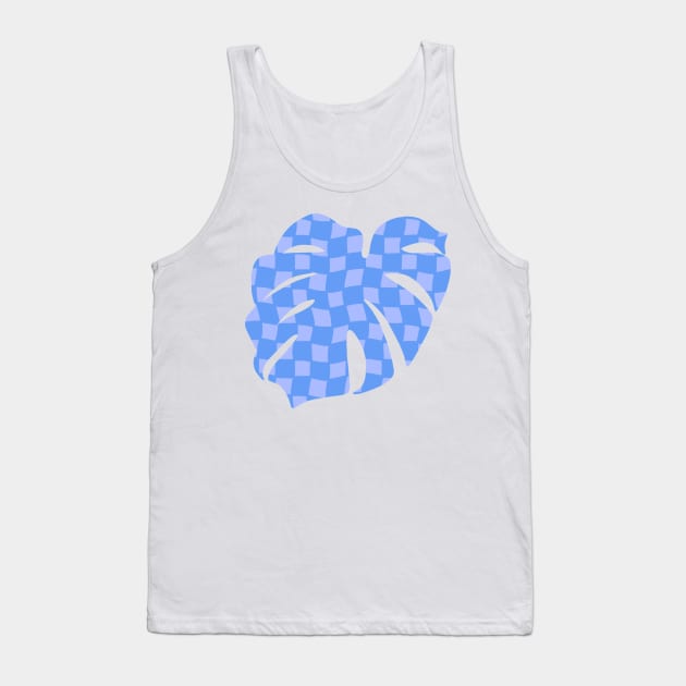 Checker Board Monstera Leaf - blue and periwinkle Tank Top by JuneNostalgia